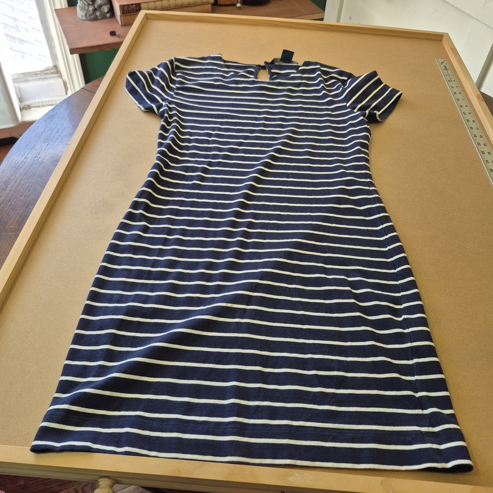 French Connection Navy and Cream Striped Midi Dress